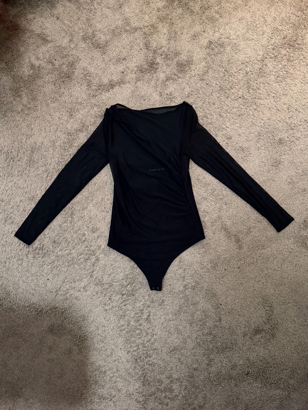 Abercrombie & Fitch Black One Shoulder Mesh Bodysuit Long Sleeve Slim Fit - Picture 2 of 5